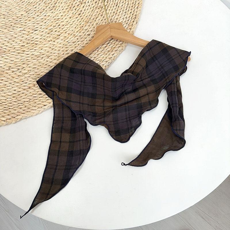 35*110cm Small Triangle Scarf Neck Protection Versatile Women Soft Plaid Handkerchief Ladies Foulard Hijab