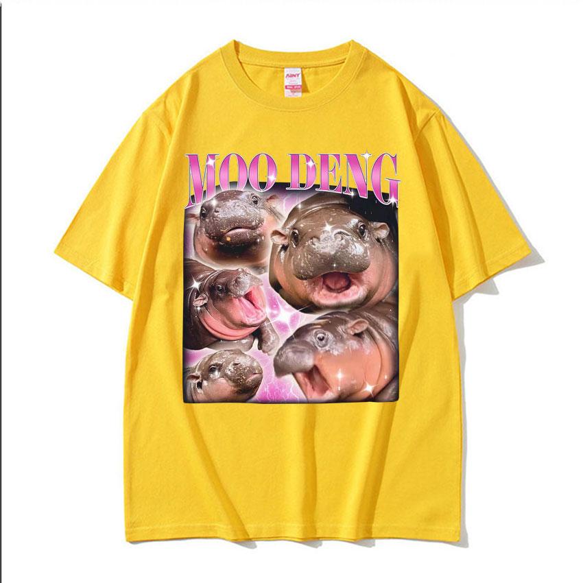 Cute Moo Deng Baby Hippo Funny Meme T Shirts Men Women Casual Cotton Short Sleeve Tshirt Vintage Hip Hop Streetwear Tshirt Tops