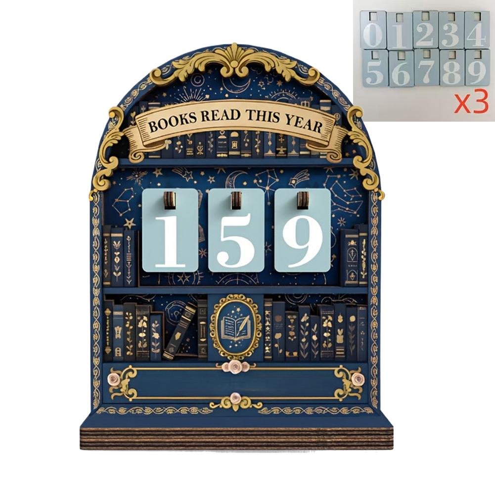 

Vintage Wooden Book Read This Year Counter - Up To 999 Books Challenge Tracker, Retro Bookshelf Decor, Gift for Book Lovers