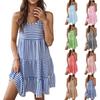 Women Striped Sleeveless Tiered Mini Dress Casual V Neck Ruffle Hem Swing Tank Dress Summer Beach Sundress