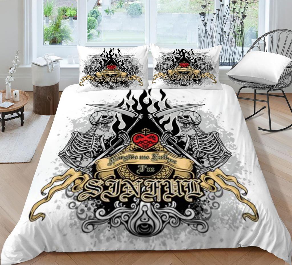 3D-Druck-Schädel-Bettset, atmungsaktiv, Heimbettwäsche mit Kissenbezug, für Kinder, Herren, Teenager, hochwertiger Bettbezug