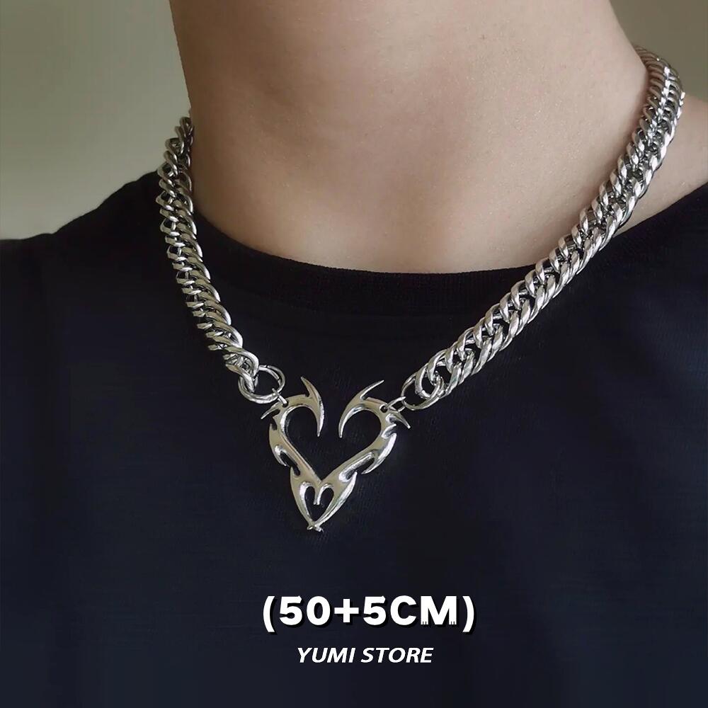 Hip Hop Flame Heart Choker Necklace For Woman Man Titanium Steel Clavicle Chain Thorn Heart Pendant Punk  Wholesale