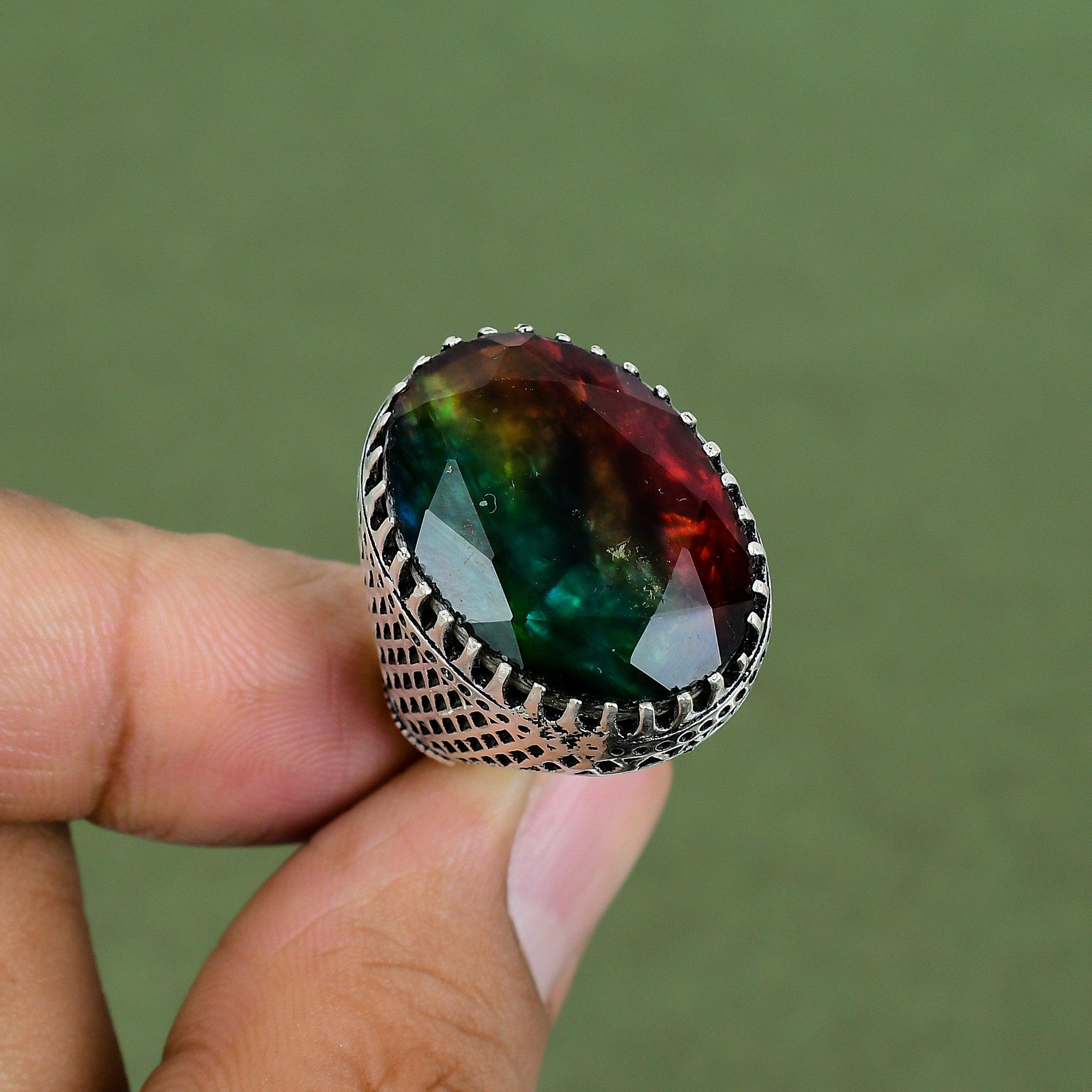 

Кольцо с фасетированным аммолитом Кольцо из стерлингового серебра 925 пробы Ручное изготовление Кольца с драгоценными камнями Натуральные украшения из аммолита Подарки для мамы Доступно по размеру кольца 6 US