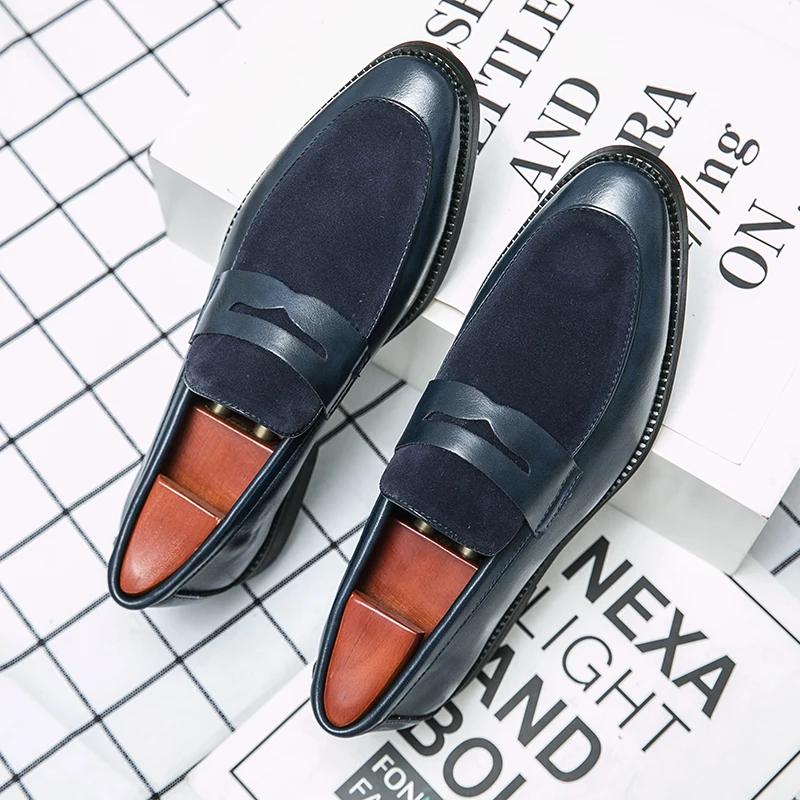 Fashion Italian Moccasins Men Loafers Suede Oxford Classic Original Derbies Shoes Slip-On Wedding Shoes Pointed Toe Dress Leather Shoe
