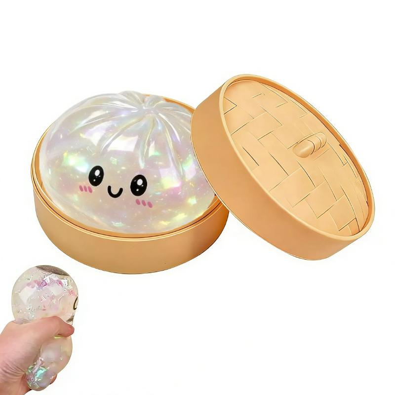 Vivid Dumpling Squishy Stress Ease Plaything With Steamer Durable Dough Ball Squeeze Rebound Sensory Fidget Toy Set Office Gift