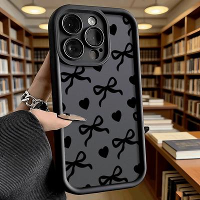 Black Bow and Heart Pattern Phone Case for iPhone 17 16 15 14 13 12 11 Pro Max Plus Anti Scratch, Gel Flexible Protective