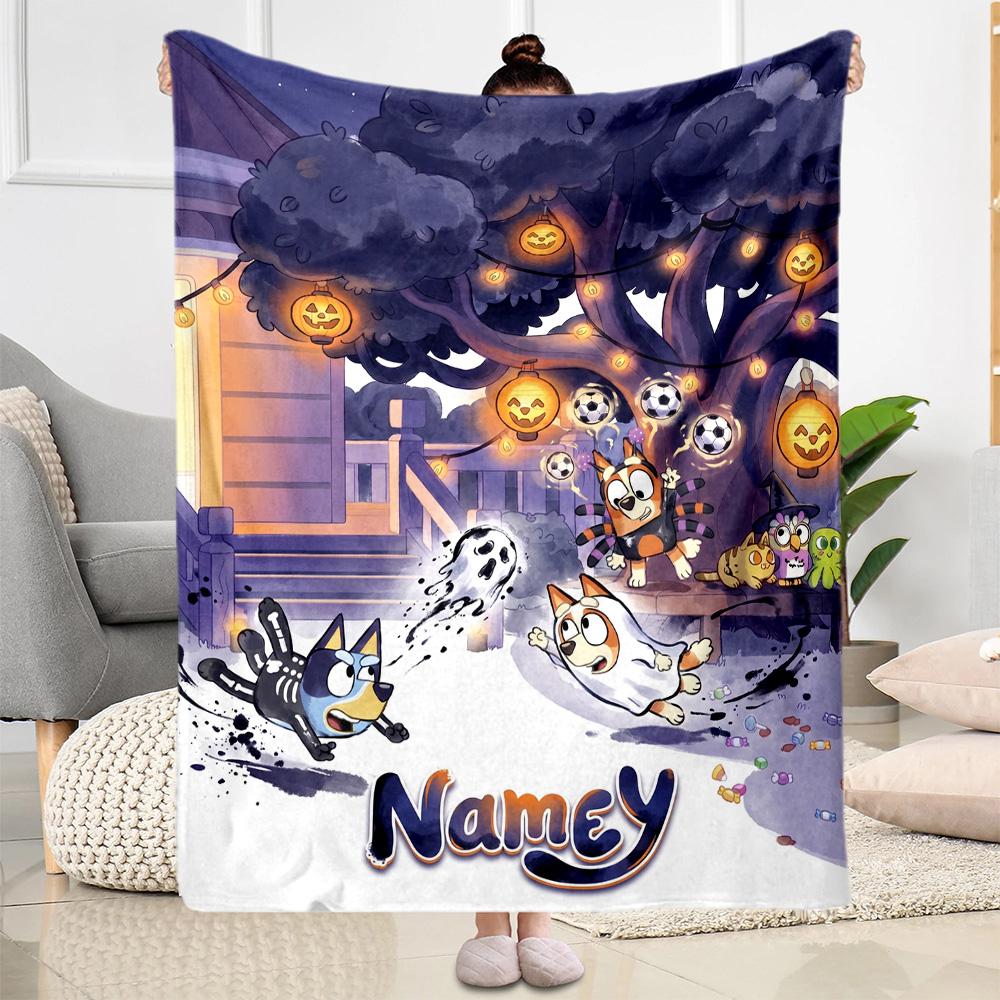 Bluey Friends Adventure Customize Your Name Blanket Cozy Customizable Blanket Comfortable for Sofa Living Room Livingroom Bedding for All Occasions