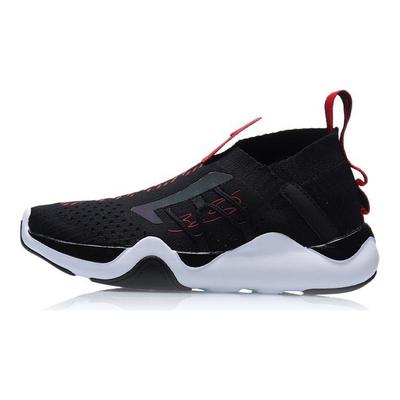 Li Ning One-Piece Woven Breathable Mid-Top Basketball Shoes Kids Sneakers Black White Red YKBP016-3