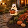 Outdoor Ghost Decorations for Yard Halloween Candy Holder Garden Stake, Cute Glowing with Pumpkin Bowl, Resin Statue Sign Front Porch, Lawn, Pathway,