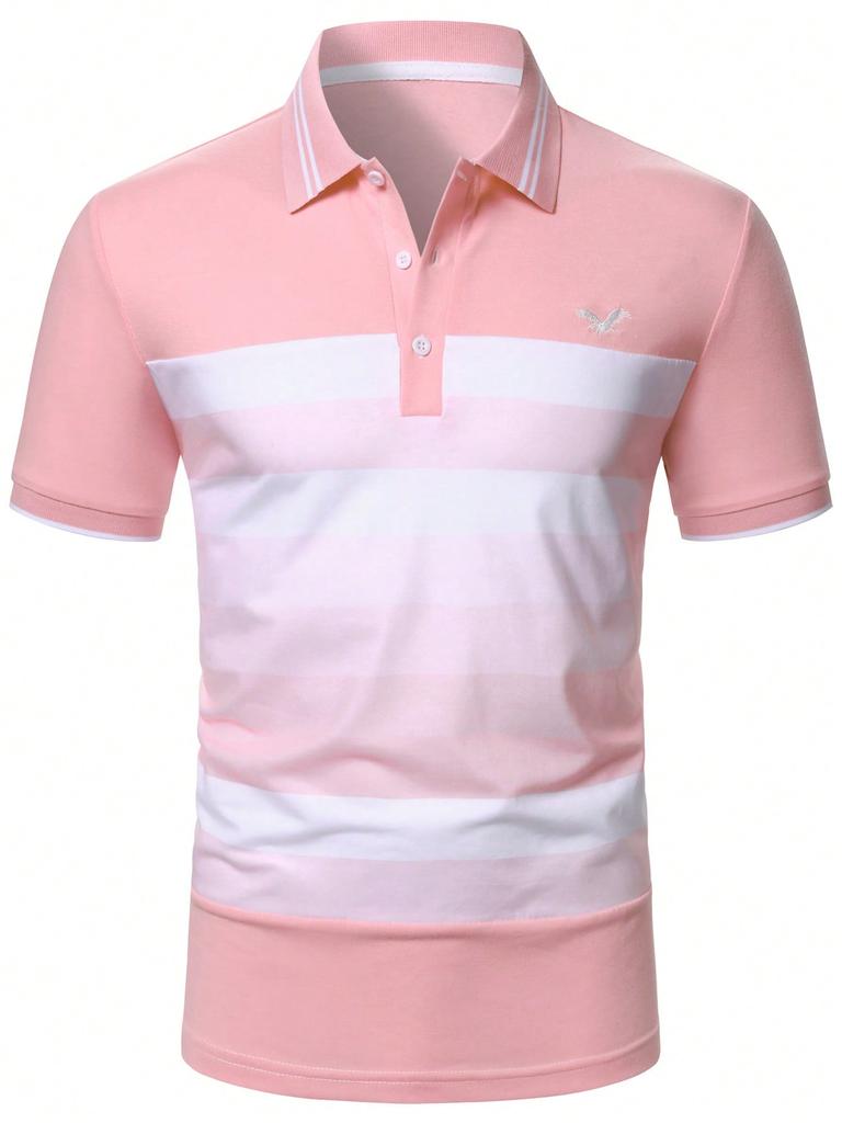 Trendy Striped Short-sleeve Polo Shirt, Perfect for Casual Daily Wear.