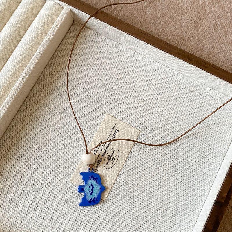 Collier Pendentif Pomme pour Femmes - Design Dessin Animé Huile Goutte Acrylique Chaîne Pull