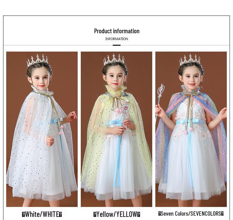 Girls' Elsa Princess Frozen Crown Set with Sequined Cape Shawl