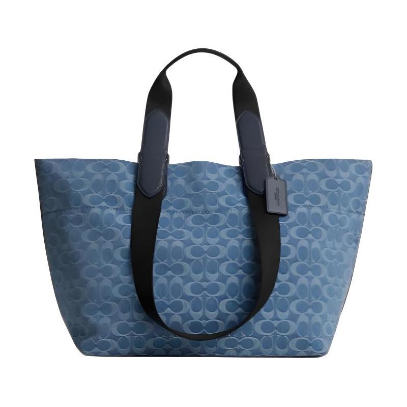 

COACH 34 TOUR Classic Logo Fabric Tote Bag Shopping Bag Shoulder Bag Large Men s Denim Color коричневий