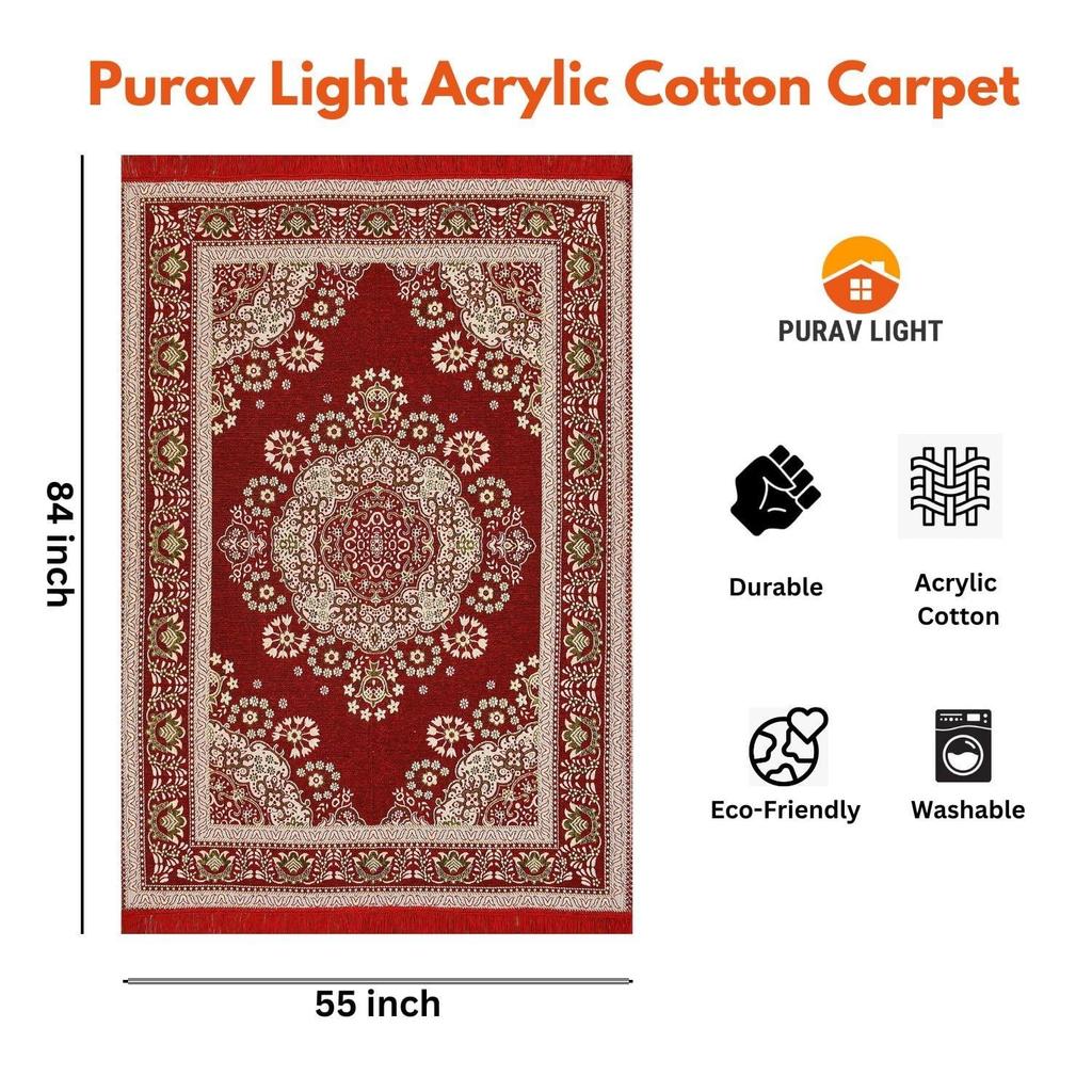 Home Decor Cotton Carpets for Living Room 5x7 Feet Multi-Use Flower Design Carpet Mats (Red Colour)