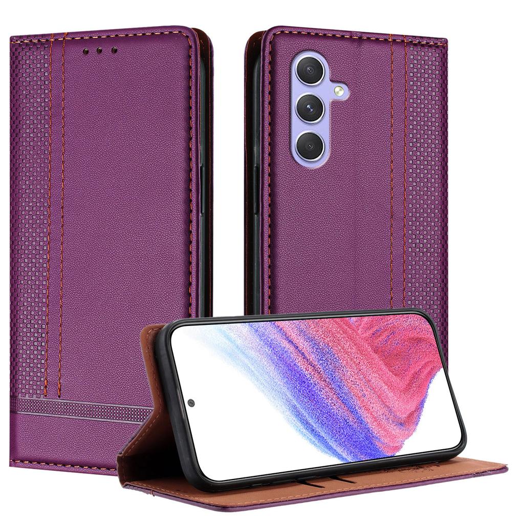 For Samsung Galaxy A55 5G Case L-Shaped Grid Pattern Leather Stand Phone Cover with Card Slots