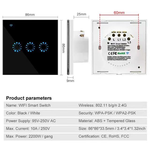 Micro-Link Smart WiFi Touch Switch with Voice Control for Timer Functions, Compatible with Google Assistant and Alexa
