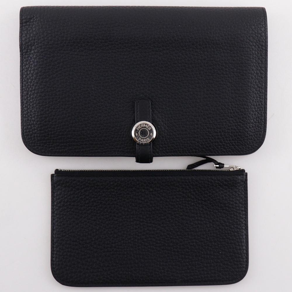 HERMES Dogon Duo Purse black Togo unisex Used
