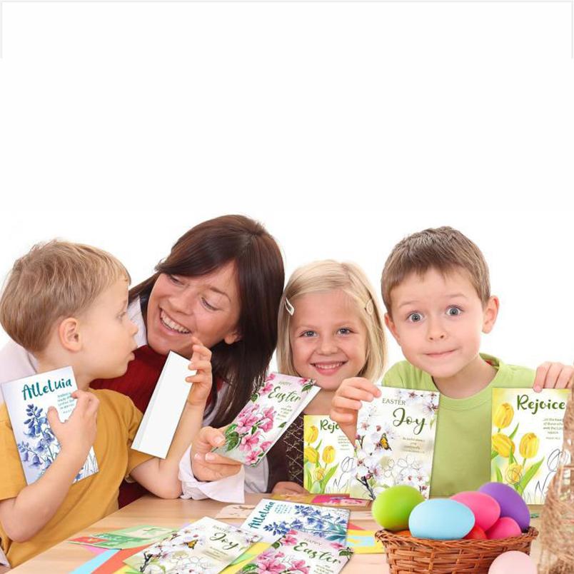 8Pcs Spring Floral Easter Cards Blank Foldable Greeting Card with Envelopes, Easter Gifts Blessings Holiday Greeting Card