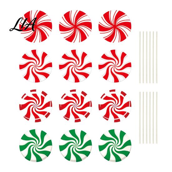 Outdoor Holiday Lawn Decorations 12Pcs Christmas Candy Yard Stakes, Hollow Board Garden Decor with Metal Spikes, Tree Ground Inserts Red White