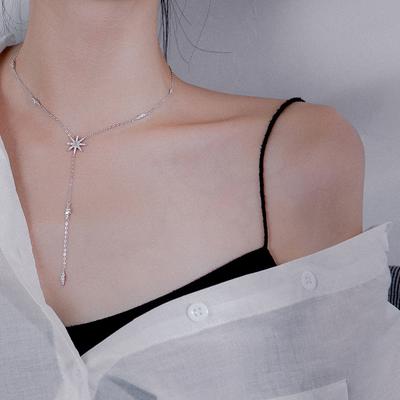 Zircon Meter Shaped Niche Design Collarbone Necklace for Women Collarbone Chain Neck Chain Sweater Chain
