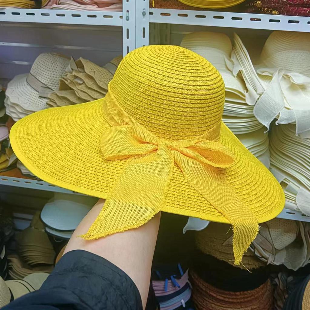 Women's Extra Large Wide Brim Straw Sun Hat with Bowknot - Summer Seaside UV Protection