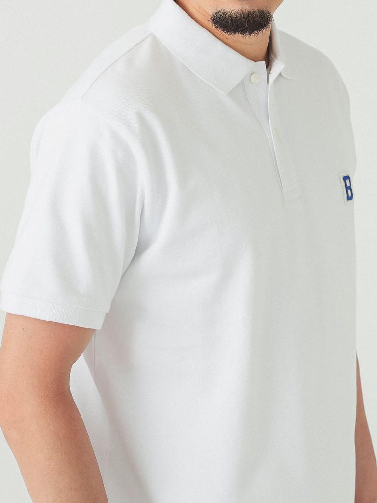 Beams Men's S/S Polo Shirt with Big Patch, White, Size M
