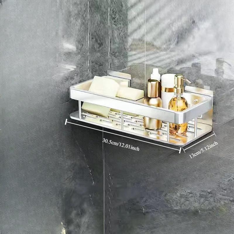 

1 шт. черная настенная полка, устойчивый к ржавчине многофункциональный органайзер для полотенец, туалетных принадлежностей, косметики L серебряный