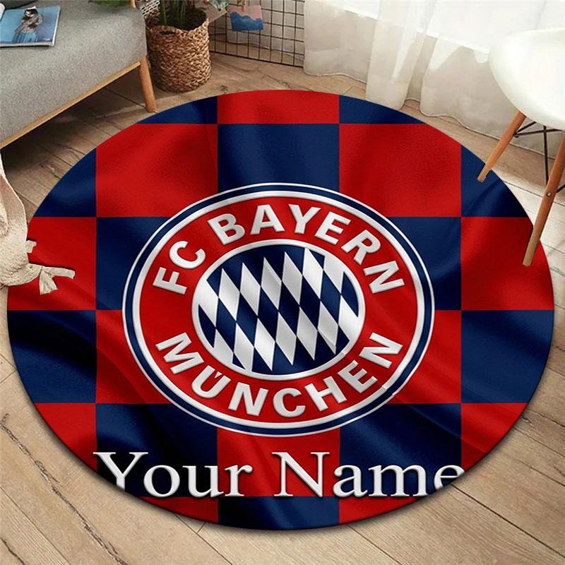 FC Bayern Munchen Custom Name Round Area Rug,Carpet Rug for Living Room Bedroom Sofa Playroom Decor,Non-slip Floor Mat