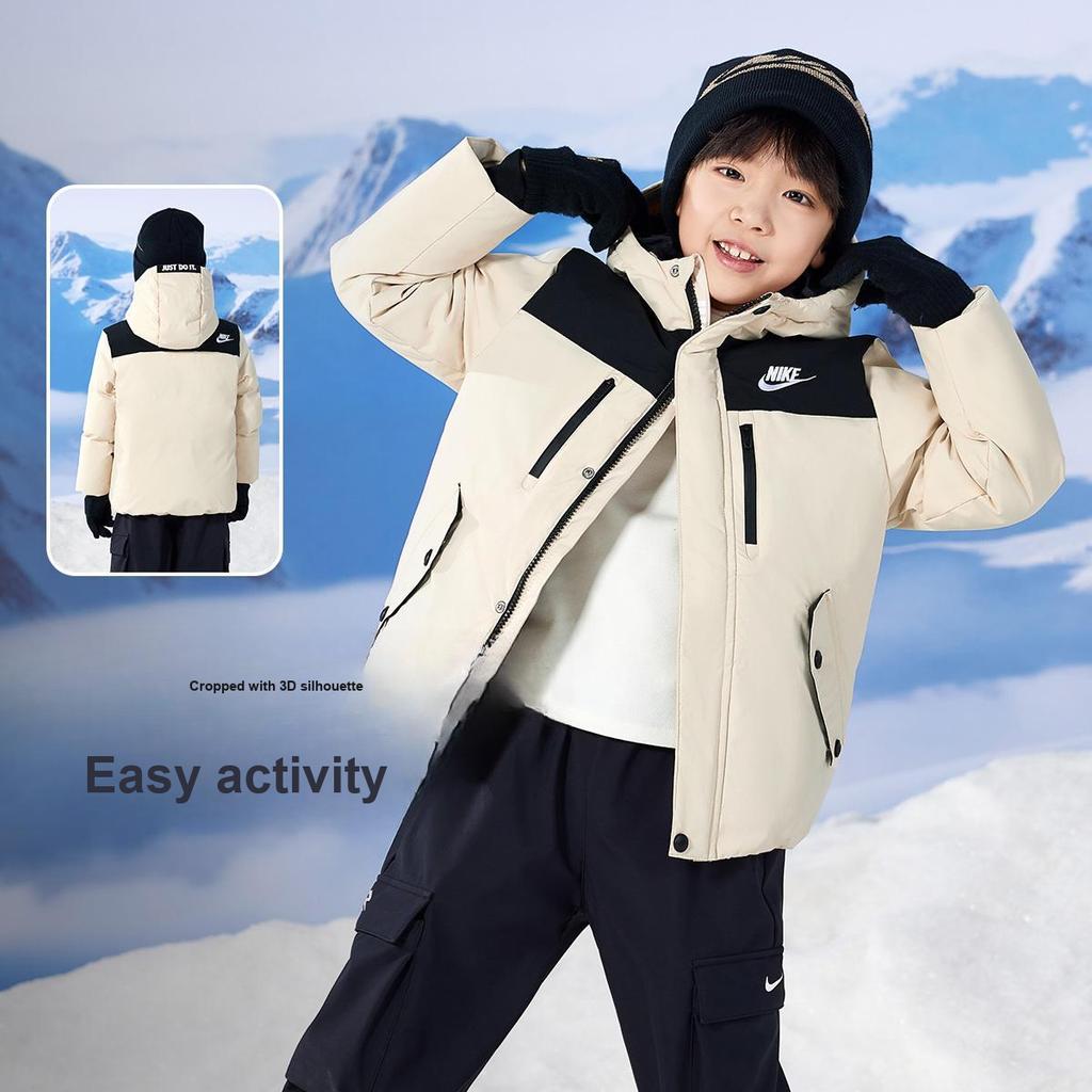 Nike Down Jacket Simple Brand Logo Hooded Comfortable Long Sleeve Kids Jackets White-Sand NY2442051GS-002