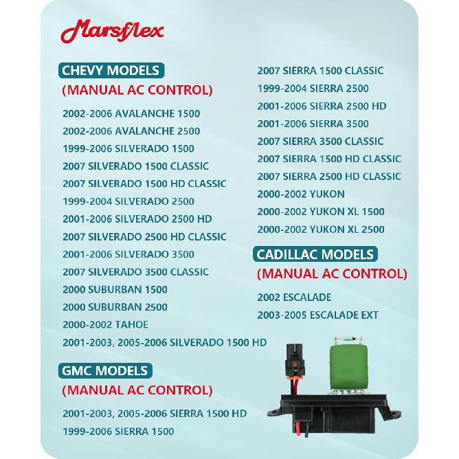 Marsflex Blower Motor Resistor 22807122 1999 2000 2001 2002 2003 2004 2005 2006 For Chevy Avalanche Silverado Suburban Tahoe, For GMC Sierra Yukon,