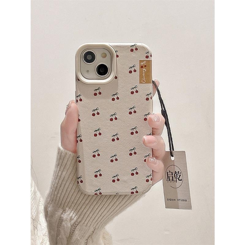 White Leather Burgundy Cherry for IPhone15 Mobile Phone Case for Apple 14/13 Promax Soft Case 12/16