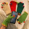 Colorful Ball Gloves for Women in Winter Cute Small Ball Touch Screen Exposed Fingers for Warmth Five Fingers for Cycling Warmth