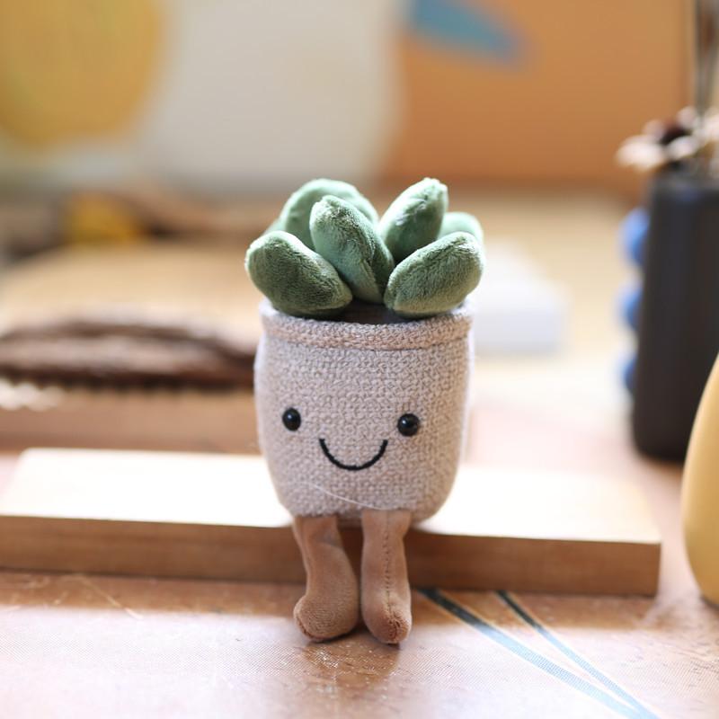 Plush Succulent Potted Plant Decor With Keychain Attachment For Home Office Use