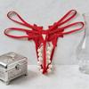 Hollow-out Women's Bigsize Thong Open Crotch Mesh Lace Briefs Pearl Lace Underwear  Summer Spring