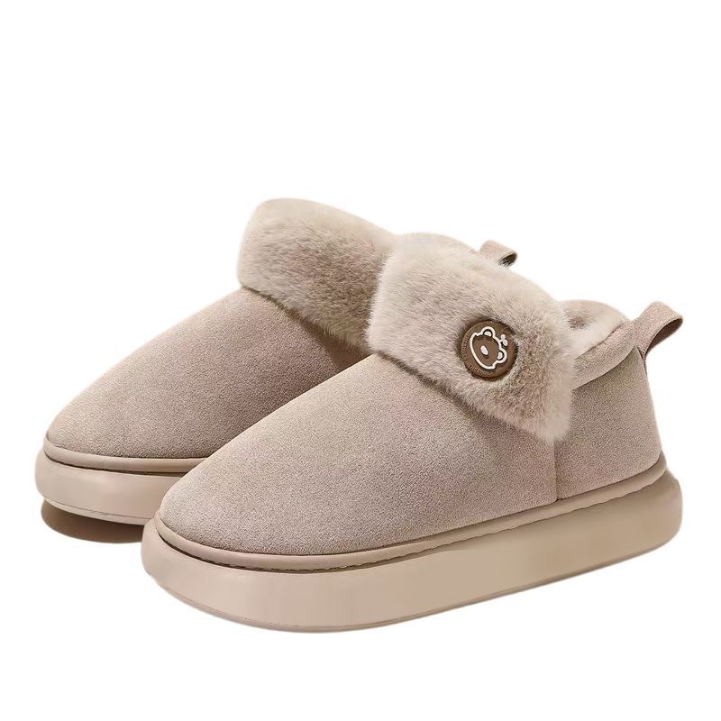 Winter 2025 new high-top cotton slippers bag heel indoor home fluffy plush thick-soled warm cotton shoes