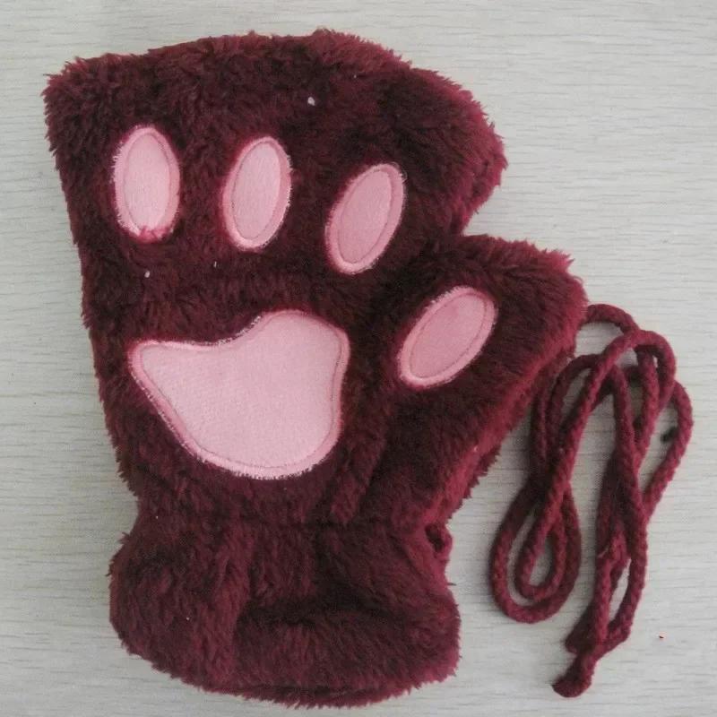 2026 Autumn Winter Kawaii Plush Cat Claw Paw Gloves Warm Soft Short Fingerless Fluffy Bear Mittens Costume Half Finger Gloves