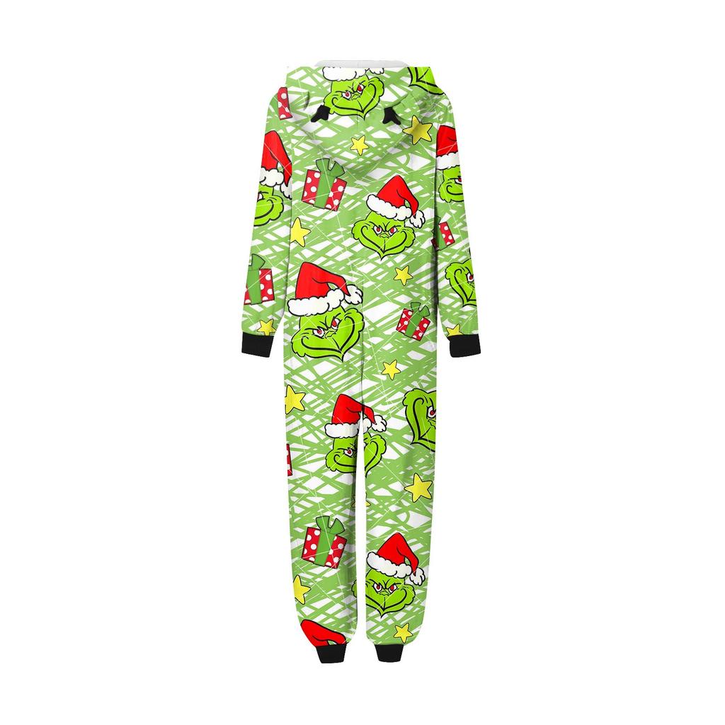 Passendes Familien-Overall-Set mit Weihnachtsdruck, Kapuze und langen Ärmeln sowie Reißverschluss