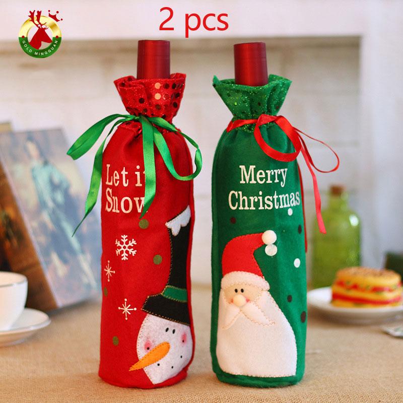 Christmas Wine Bottle Cover Toppers Light Up Santa Claus Gnomes Bottle Bags For Holiday Xmas Table Decorations