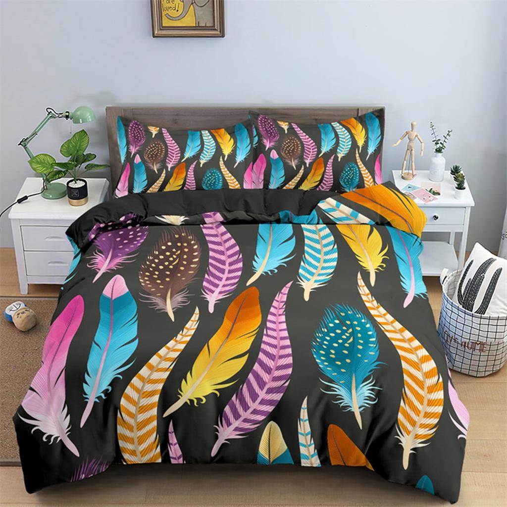 Feather Duvet Cover Sets for Kids Teens Queen Lightweight Quilt Covers Fluffy Dreamy Pattern Bedding Sets Bedroom Decor No Quilt