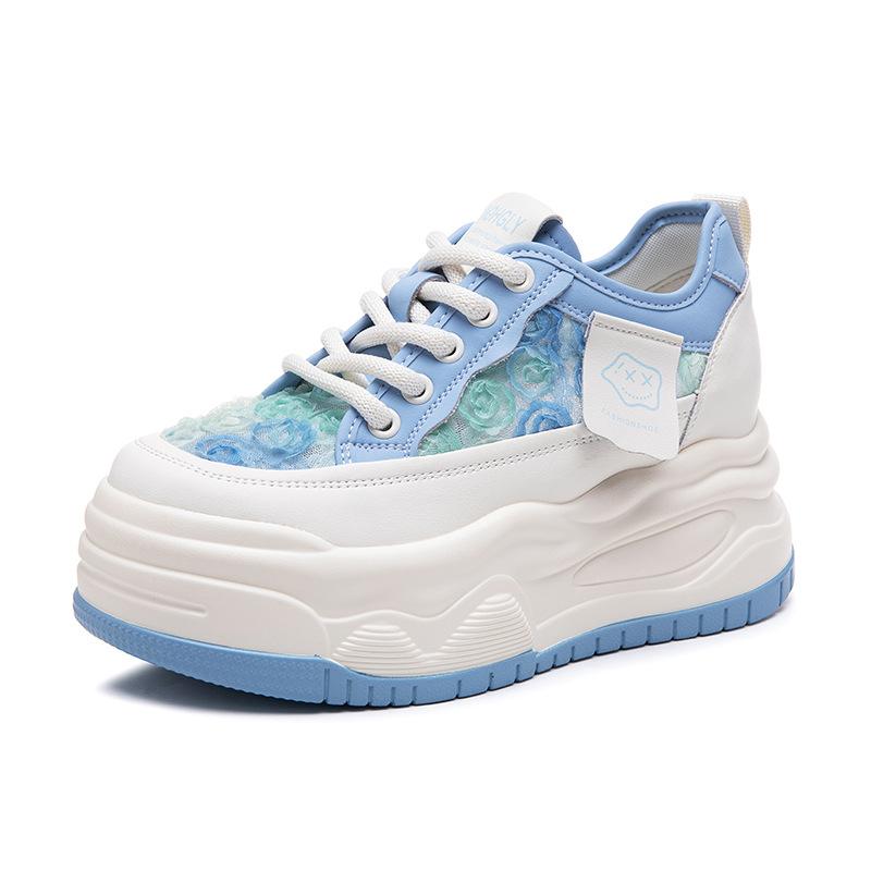 Leather little white shoes women's new single-mesh breathable thick-soled heightening sports and leisure shoes versatile muffin board shoes