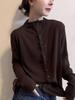 A/W White Half-High Collar Long Sleeve Button-Up Women's Slimming Cardigan Top