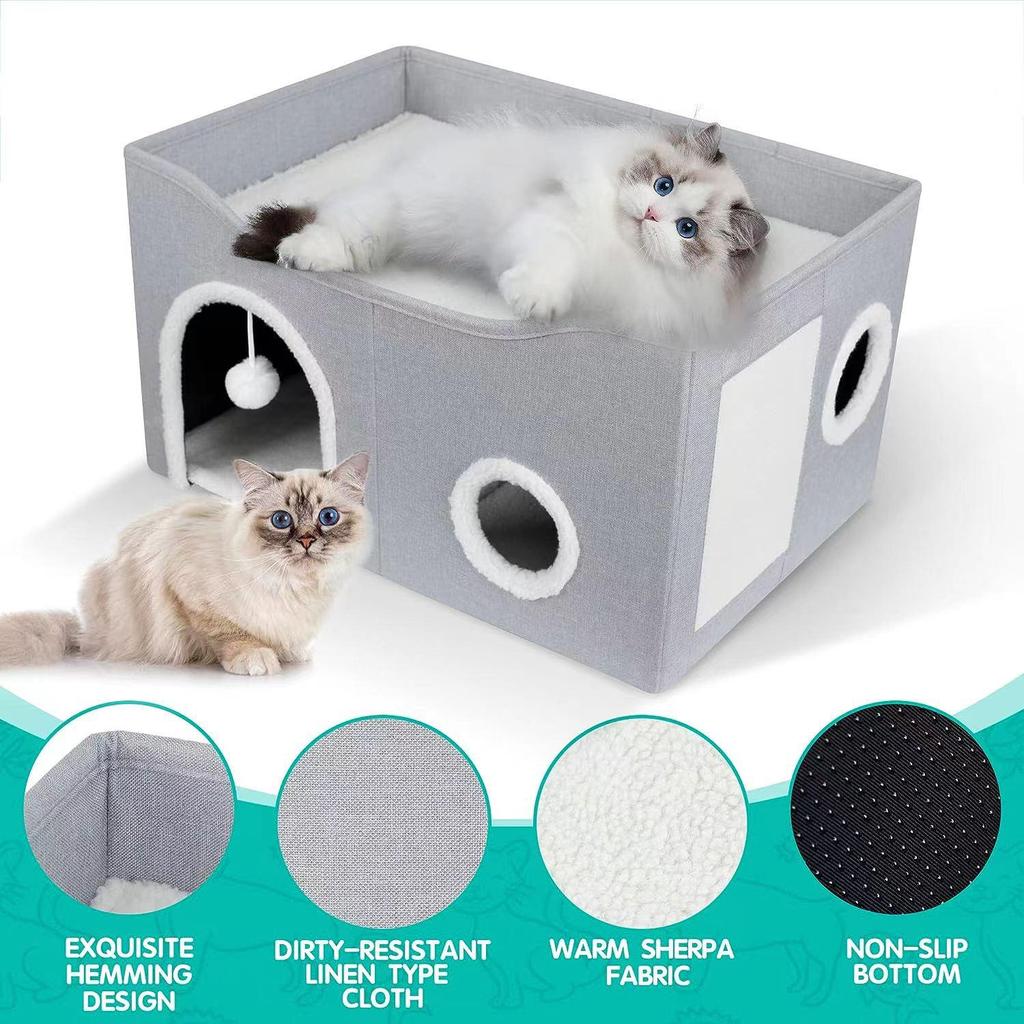 Double-Layer All-Season Enclosed Cat Bed - Warm Winter Sleeping House