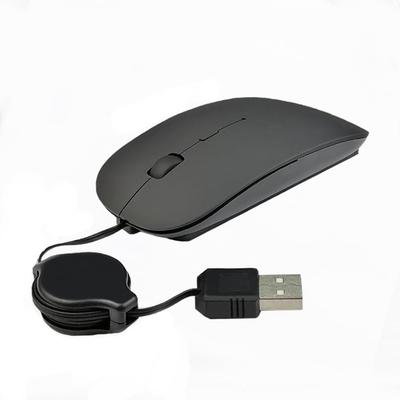 ELRCDNOX USB Wired Black Mouse, Retractable, Compact, Slim, Optical, Quiet, Portable, Travel-Friendly,