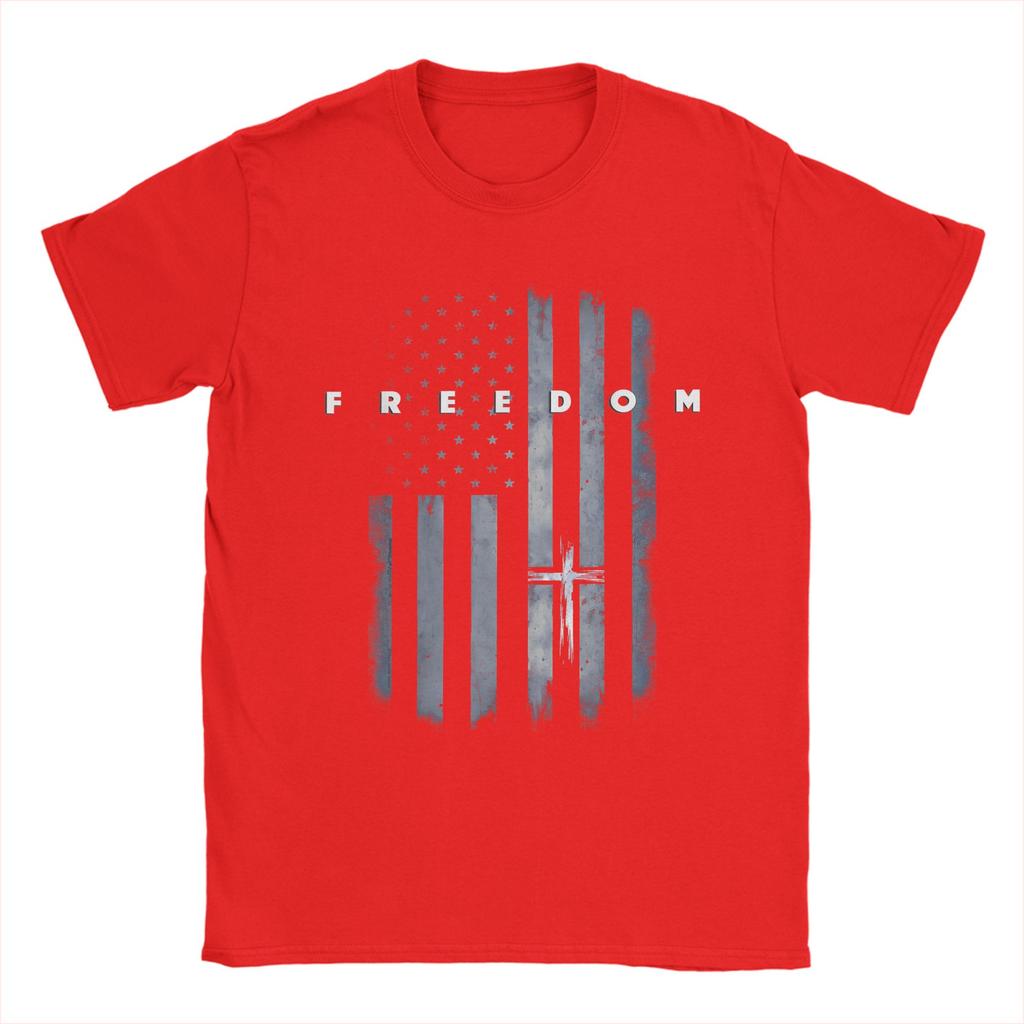 Unisexs TShirts Grunge American Flag and Cross Faith Family Freedom Casual Cotton Tee Shirt Short Sleeve T Shirt Round Neck Tops