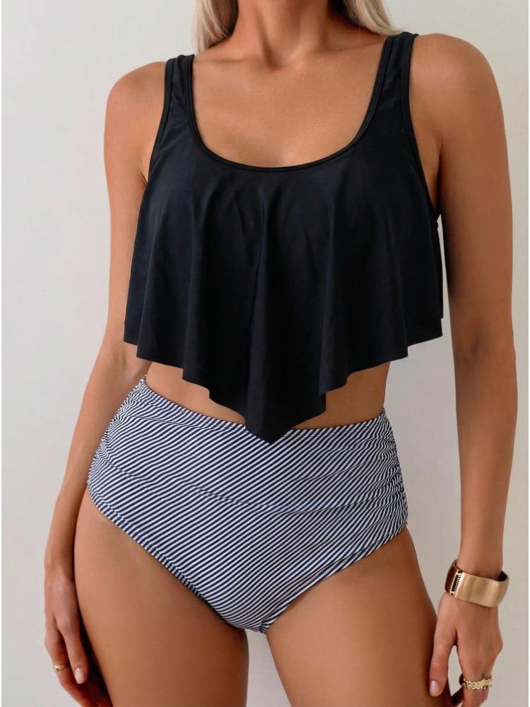 European and American Women's Swimsuit with Ruffled Edges, High Waist To Cover The Belly, Slimming and Slimming, Split Swimsuit, Sexy Bikini Swimsuit