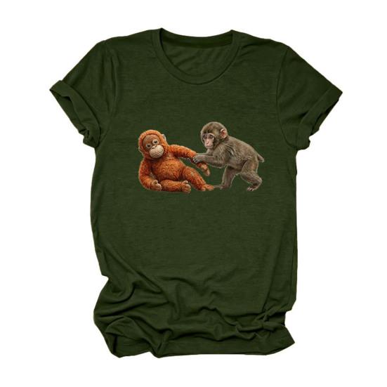 

Футболка с круглым вырезом и коротким рукавом, с рисунком обезьяны, пуловер, свободный крой, повседневная футболка, для работы, вечеринки, отпуска, на каждый день S зелёный