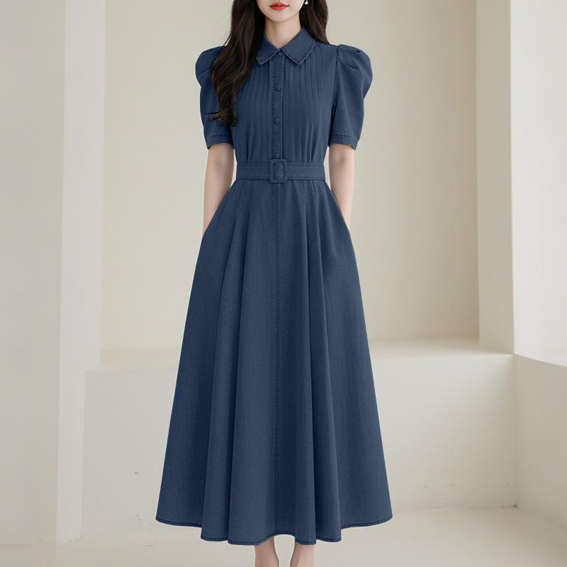 ZANZEA Women Casual Turn Down Collar Short Sleeve Elegant Long Dress