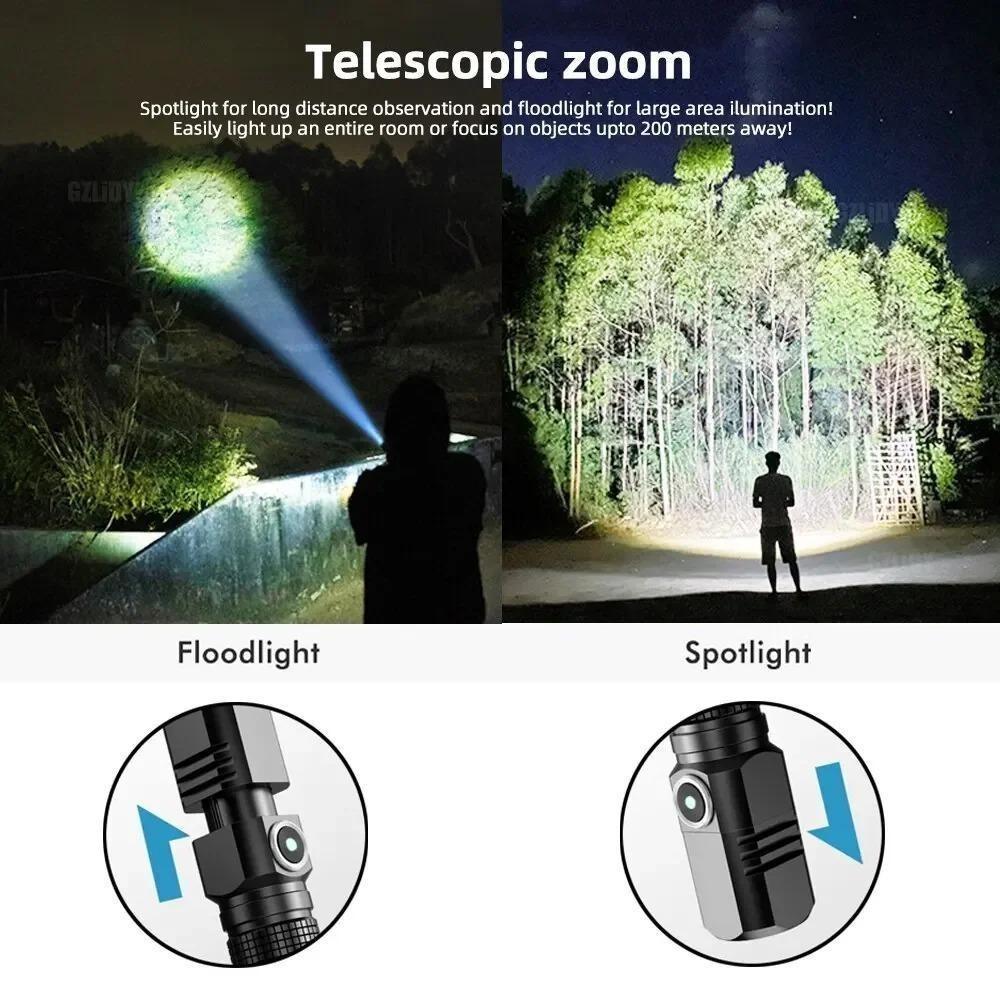 Super Bright Mini Portable Flashlight USB Rechargeable Mini Flashlight 3000lm Powerful Torch Can Be Closed with One Click Ultra Bright Long-range