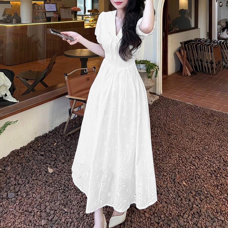 ZANZEA Women Elegant V-Neck Loose Casual Short Sleeve Dress M белый