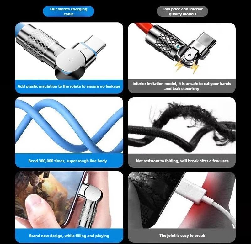 120W 6A USB Type C 180 Degree Phone Fast Charging USB C Cable Data Cord for Samsung 12 13 HUAWEI 1m 1.5m 2m